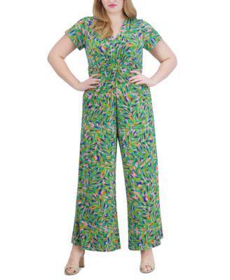 Plus Size Twist-Front Wide-Leg Jumpsuit Product Image