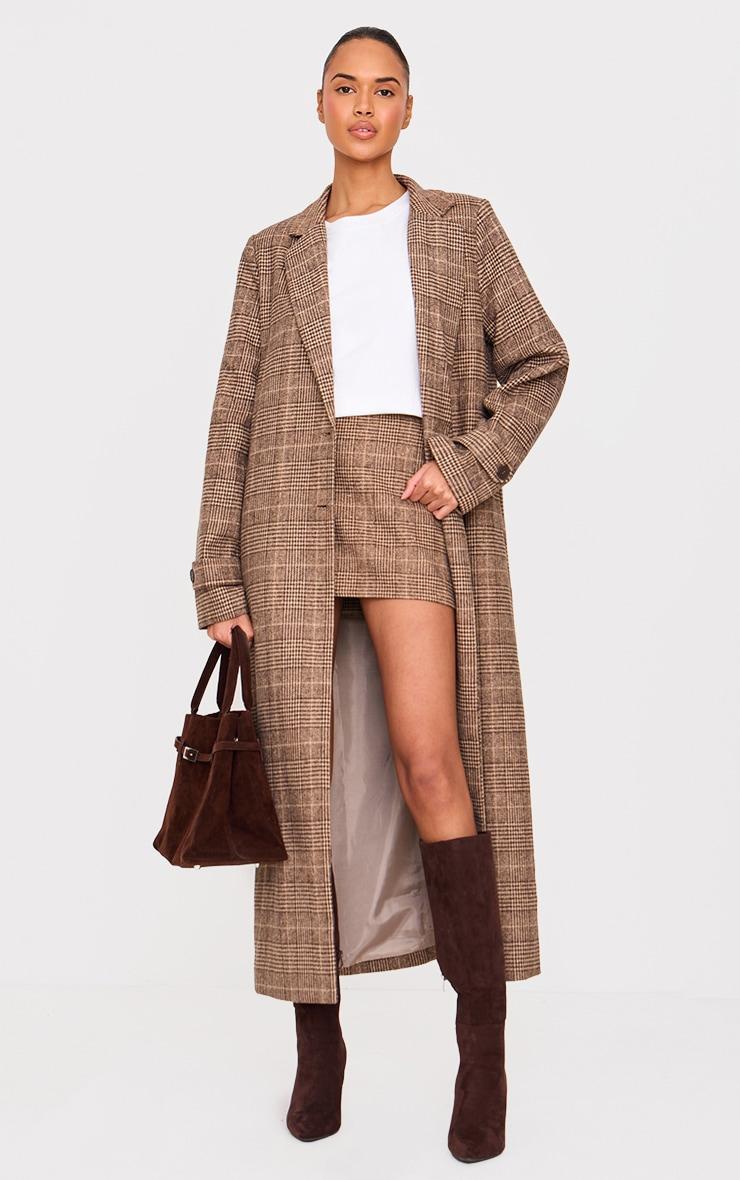  Brown Check Oversized Trench Coat Product Image