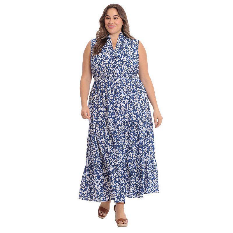 Plus Size London Times Ruffle Neck Maxi Dress, Womens Product Image