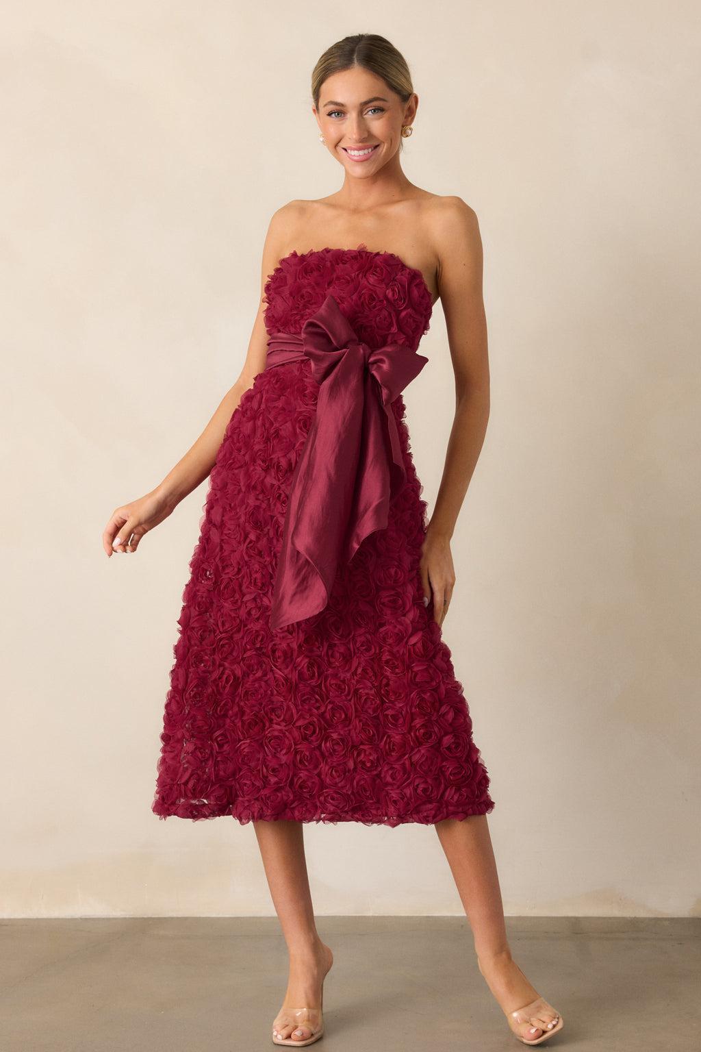 Raising The Bar Wine Floral Applique Midi Dress Product Image