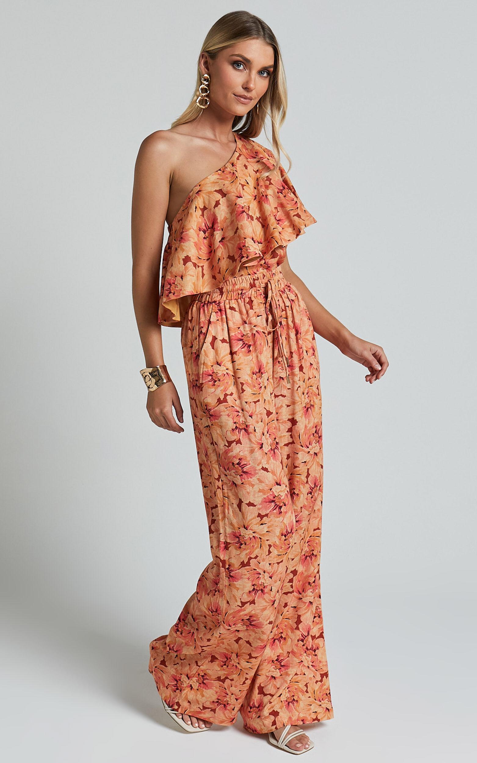 Amalie The Label - Adrienne Linen Blend Drawstring Wide Leg Pants in Valencia Print Product Image