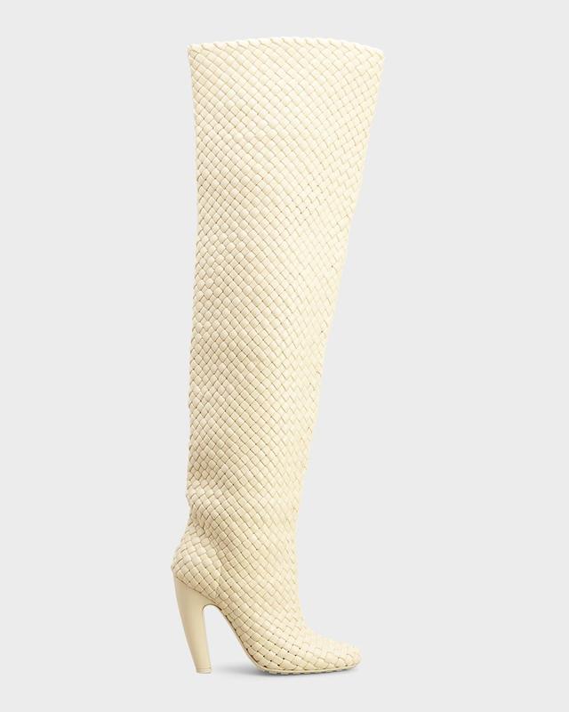 Womens Woven Leather Over-the-Knee Boots - White - Size 8 - White - Size 8 Product Image