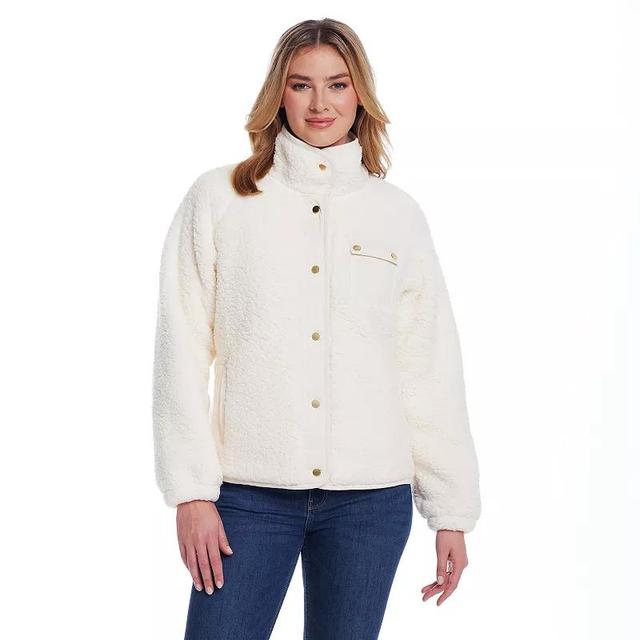 Womens Weathercast Snap Front Bonded Sherpa Fleece Jacket Ivory Product Image