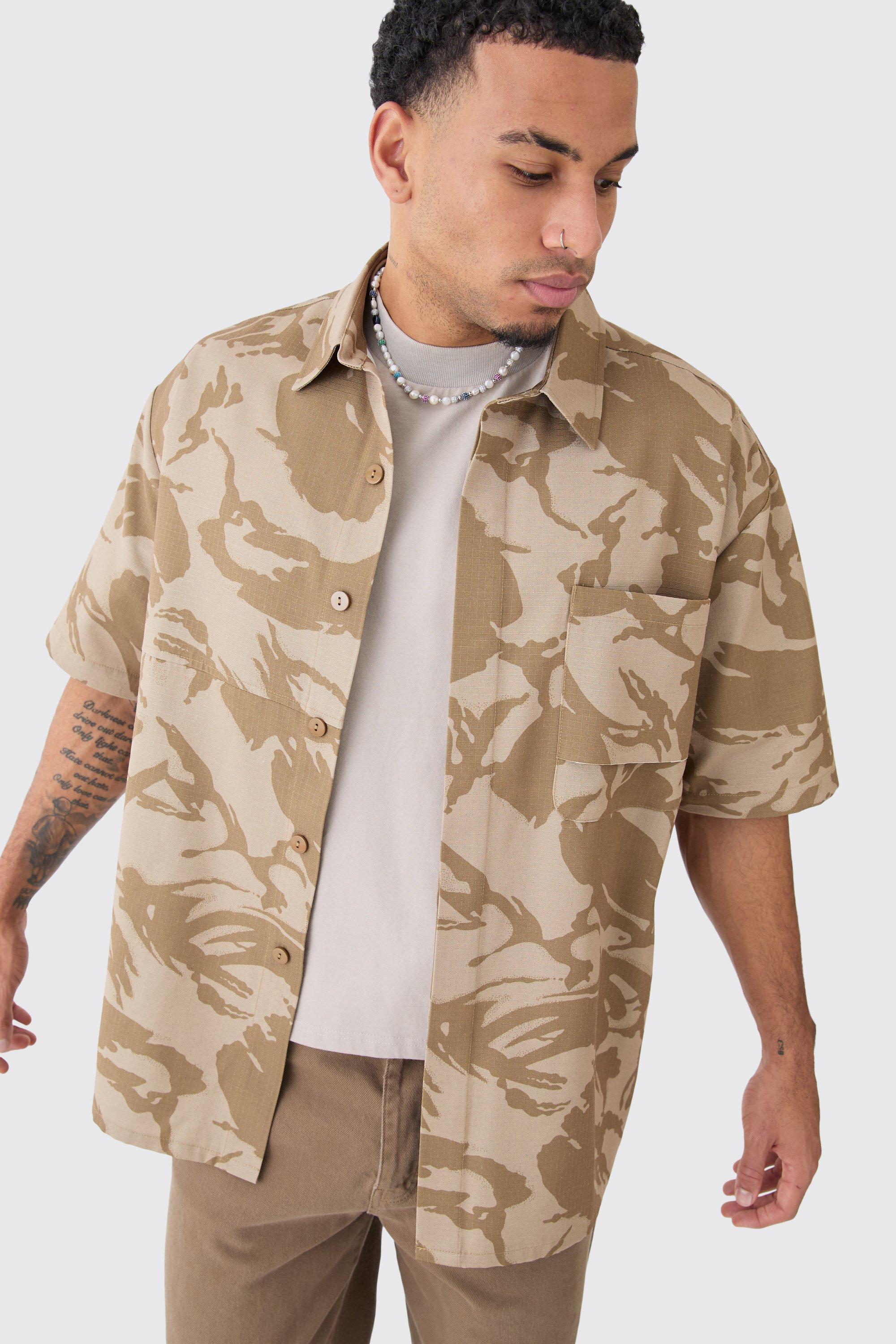 Oversized Boxy Ripstop Camo Shirt | boohooMAN USA Product Image