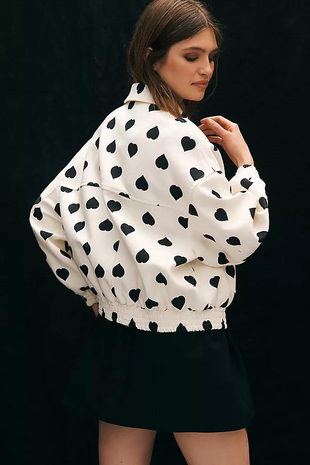 Tara Jarmon Heart-Print Linen Bomber Jacket Product Image