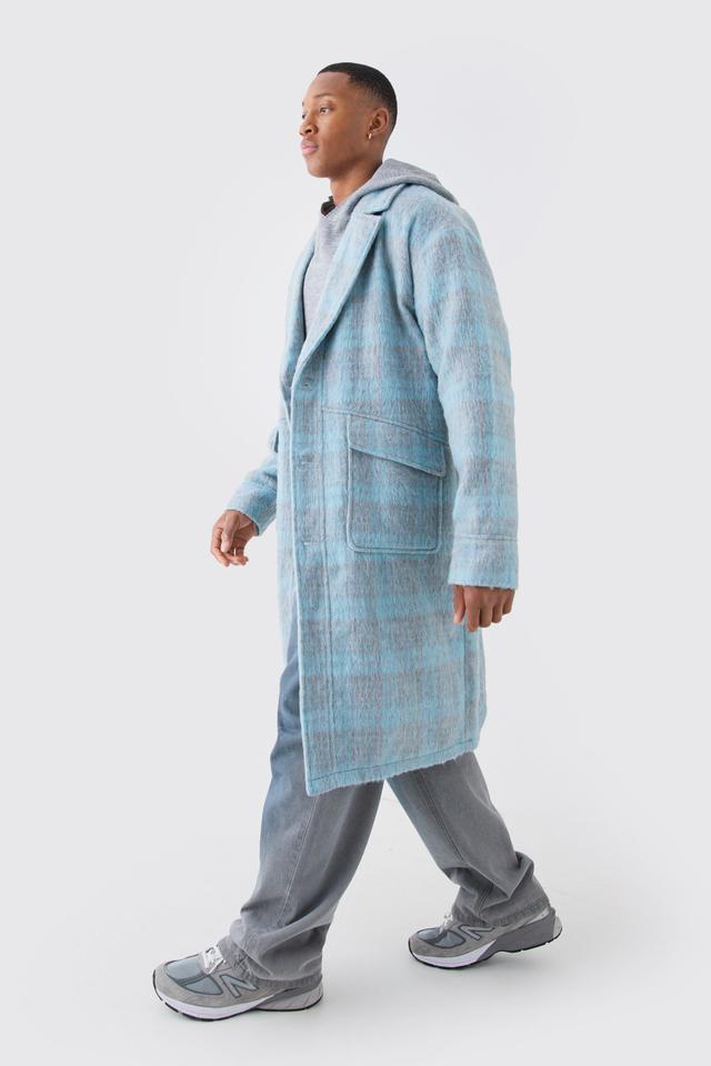 Single Breasted Brushed Check Overcoat | boohooMAN USA Product Image