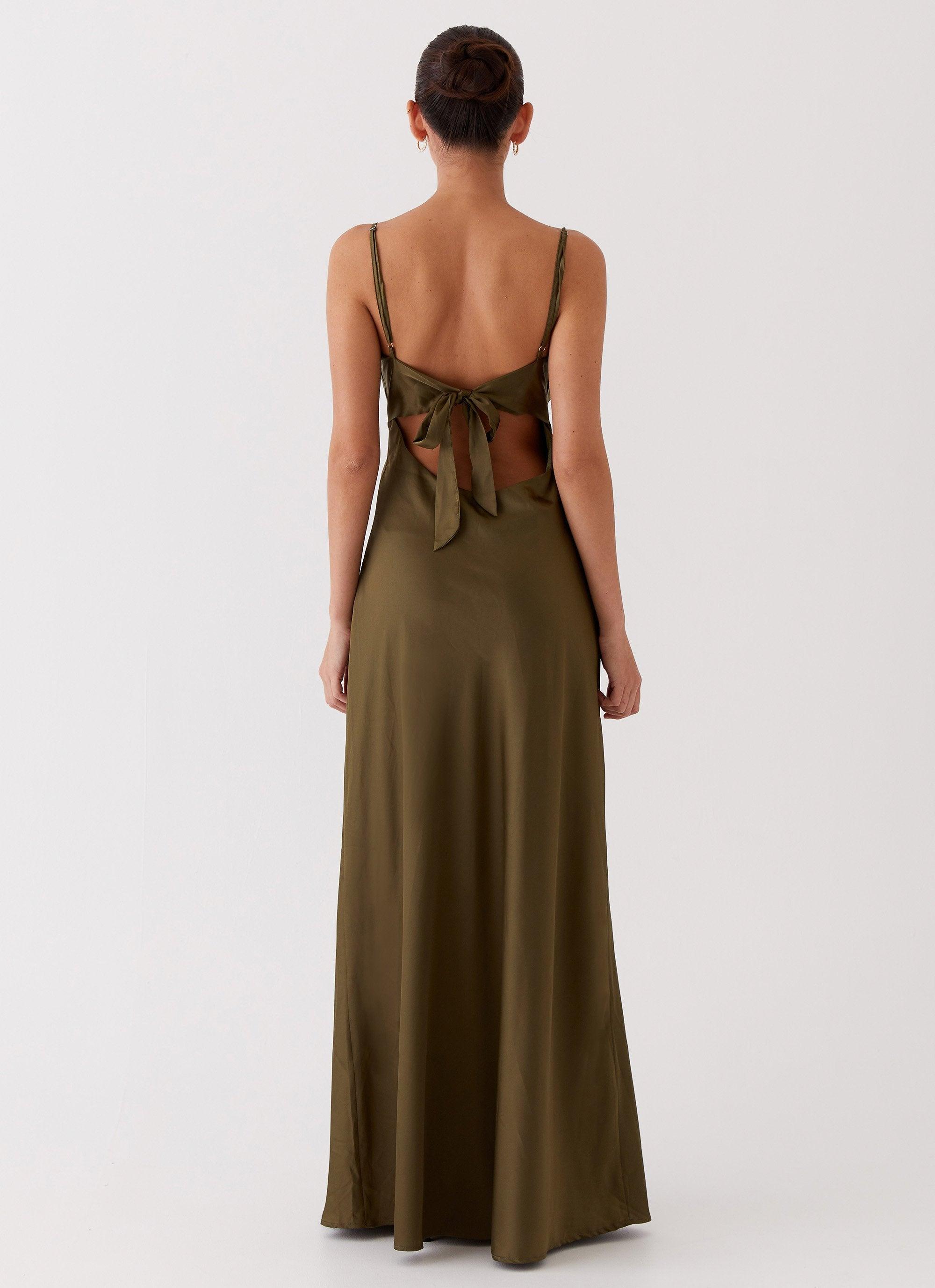 Flora Satin Maxi Dress - Khaki Product Image