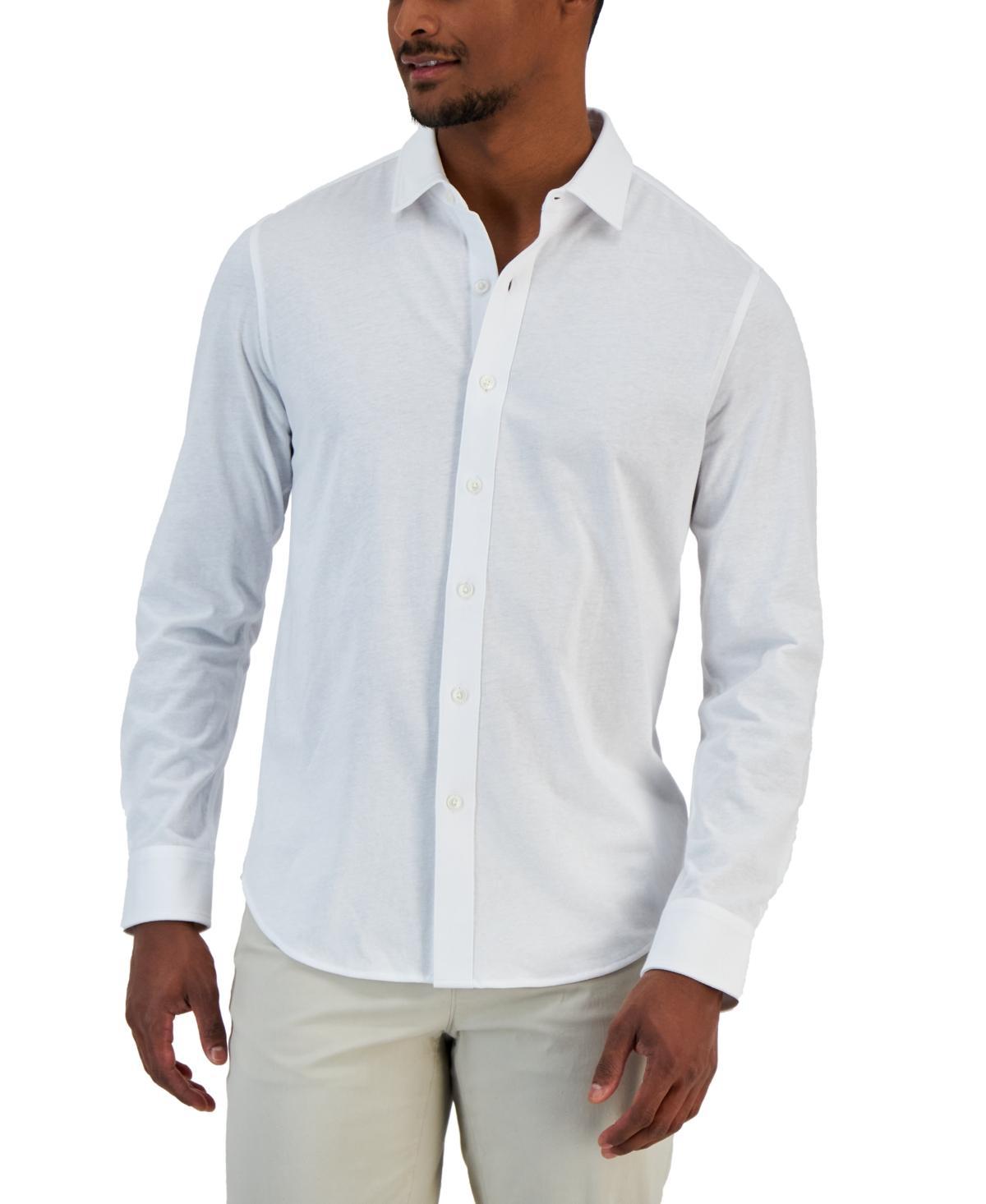 Alfani Mens Classic-Fit Heathered Jersey-Knit Button-Down Shirt, Created for Macys Product Image