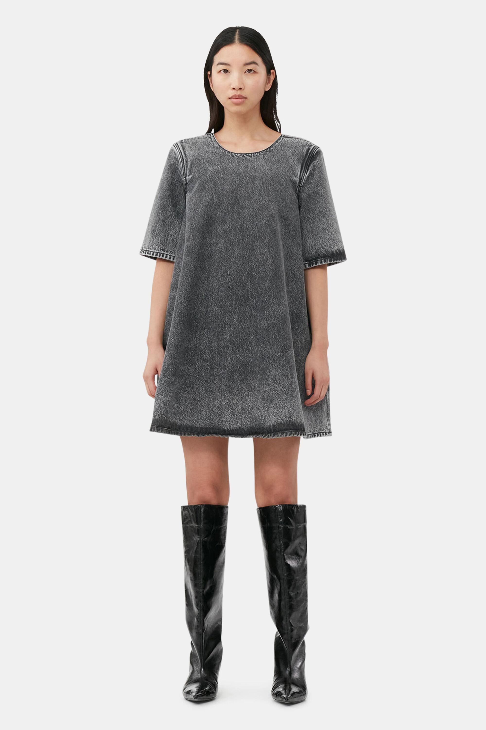 Snow Washed Denim A-line Mini Dress Product Image