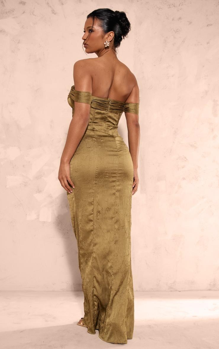 Green Textured Corset Detail Bardot Dress Product Image