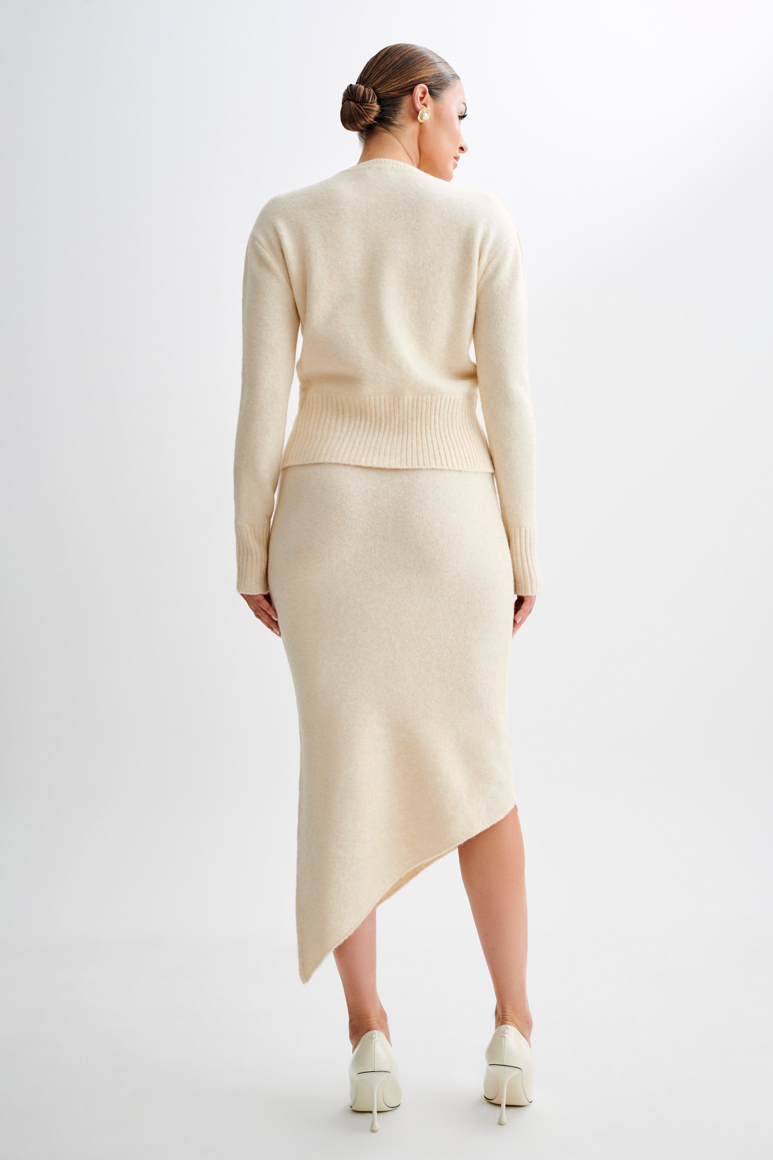 Genevieve Asymmetrical Knit Midi Skirt - Cream Marle product image