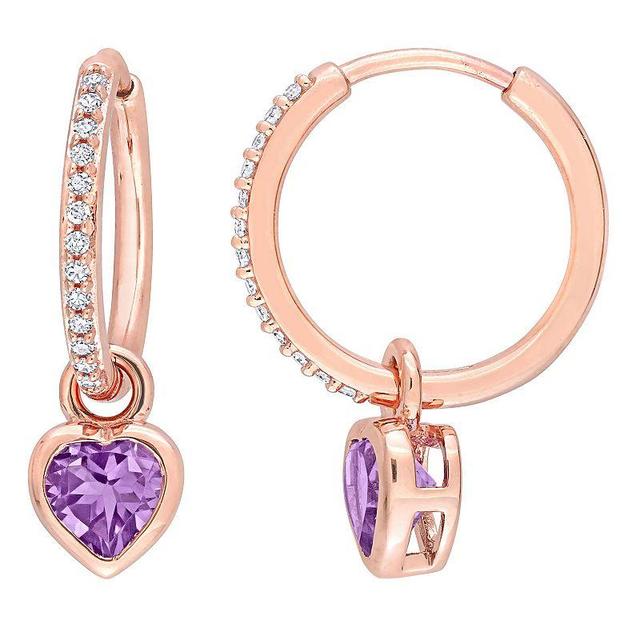 Stella Grace 10k Rose Gold Amethyst & 1/8 Carat T.W. Diamond Heart Huggie Earrings, Womens, 10k Rsgold Product Image