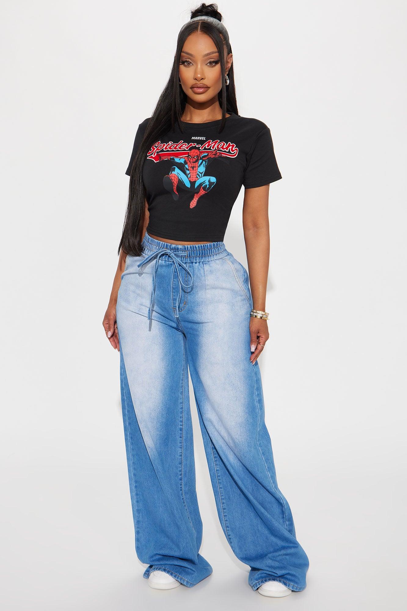 Tyrah Tinted Baggy Wide Leg Jeans - Medium Wash Product Image