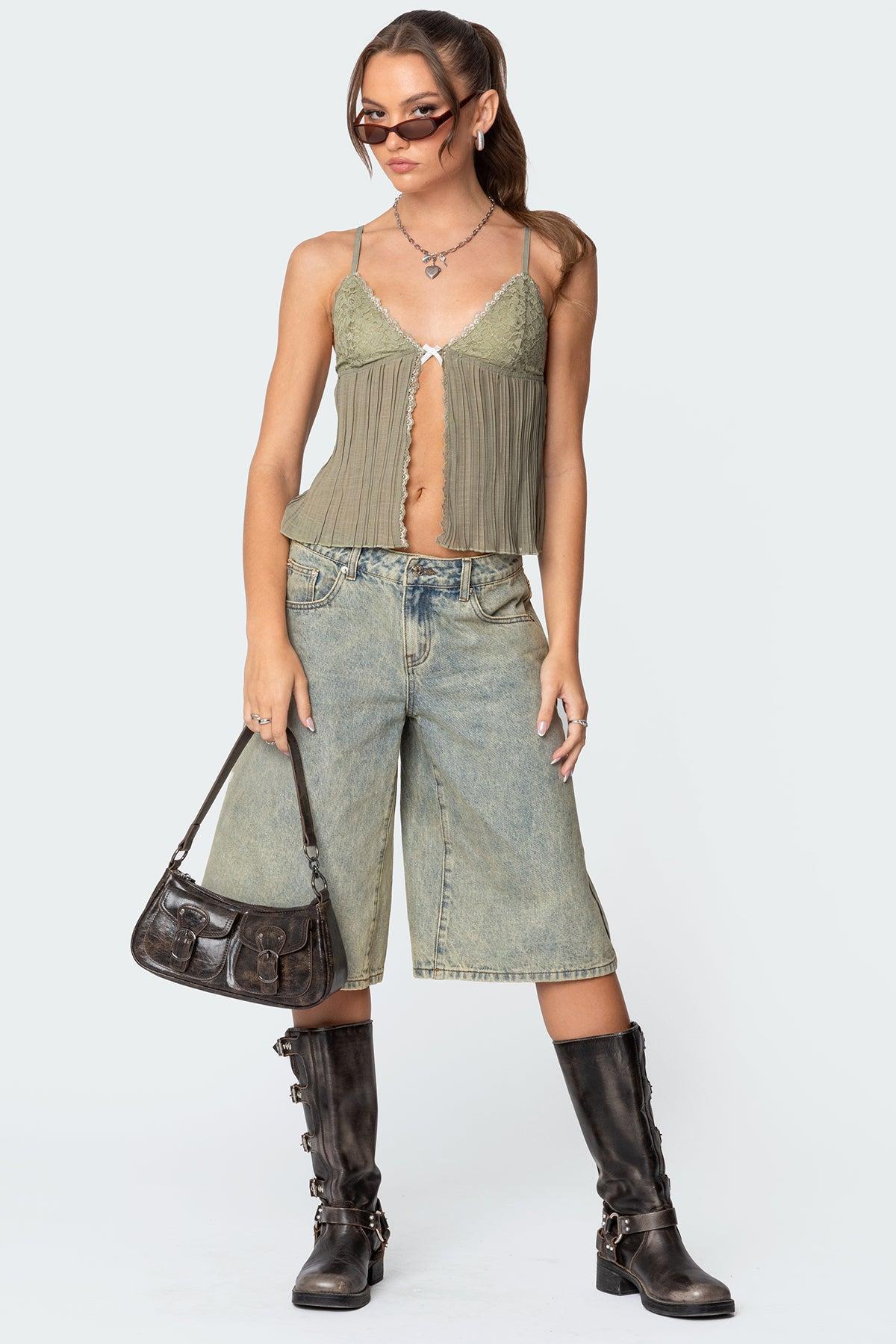 Pleated Lacey Split Front Tank Top Product Image