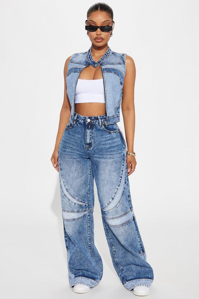 Going Along For The Rise Moto Wide Leg Jeans - Medium Wash Product Image