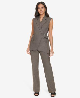 Calvin Klein Womens Houndstooth Vest Straight Leg Pants Product Image