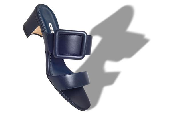 TITUBANEW Navy Blue Nappa Leather Open Toe Mules Product Image