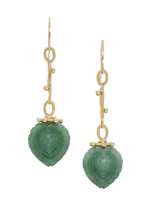 Womens Carved Gemstone Heart Galia Goldtone & Green Aventurine Drop Earrings Product Image