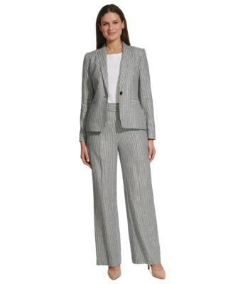 Tommy Hilfiger Womens Striped Single Button Blazer Wilde Leg Pants Product Image