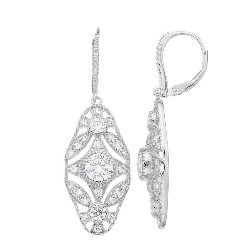 Sterling Silver Cubic Zirconia Vintage Inspired Drop Earrings, Womens Product Image