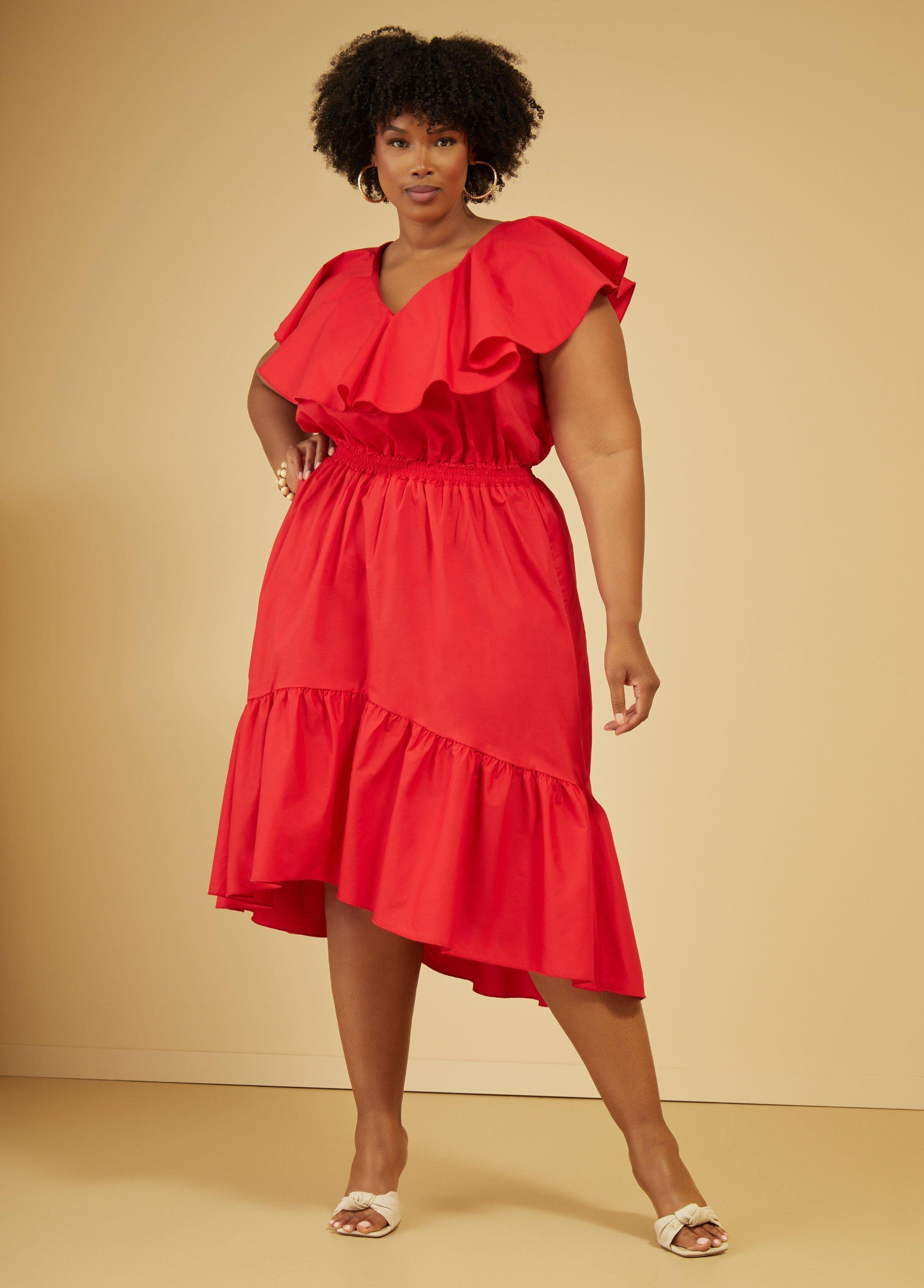 Ruffled Cotton Blend Midi Dress Product Image