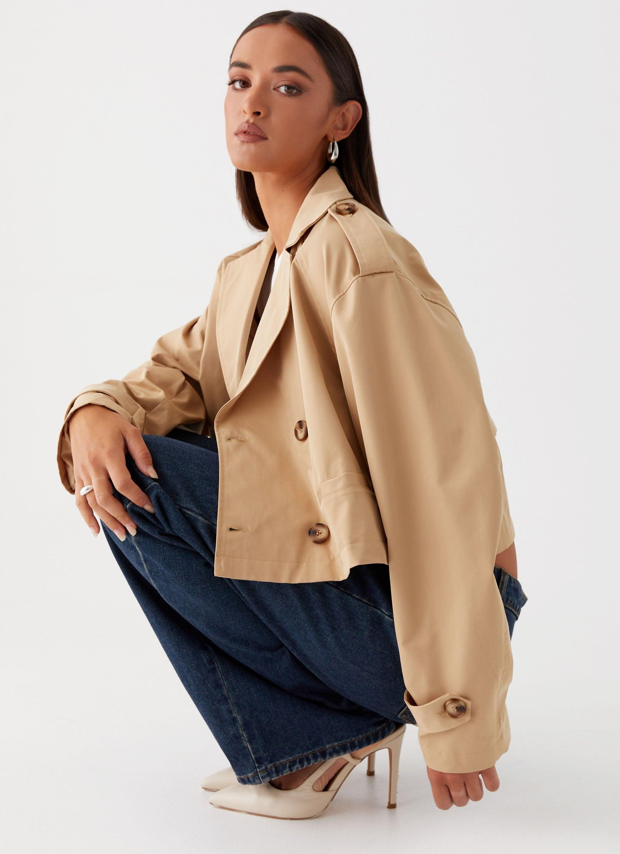 Teddie Cropped Trench Coat - Camel Product Image