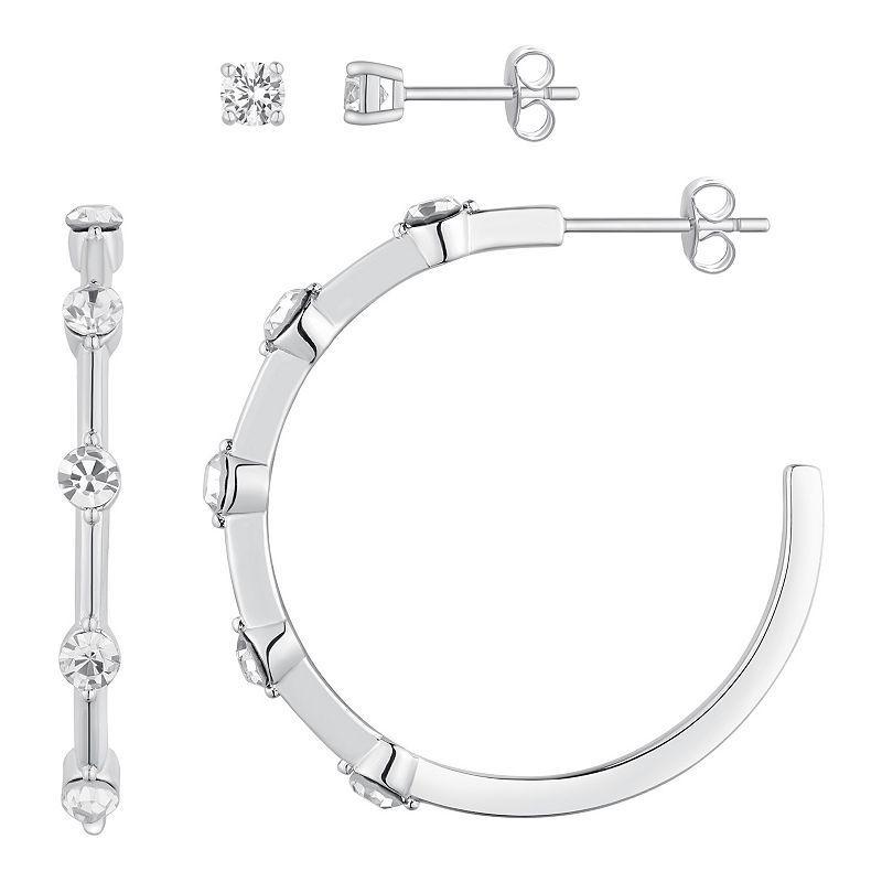 Chrystina Crystal Stud & Post Hoop Earring Duo, Womens, White Product Image