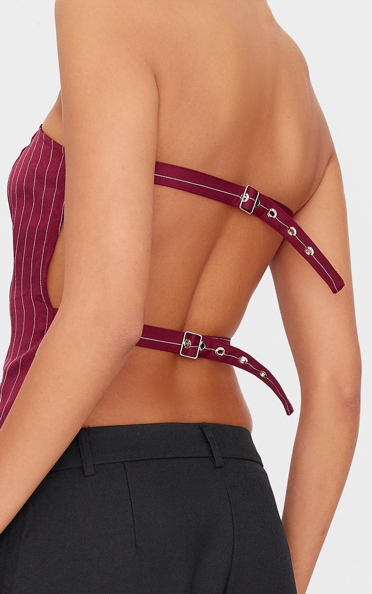 Burgundy Pinstripe Backless Belt Long Top Product Image