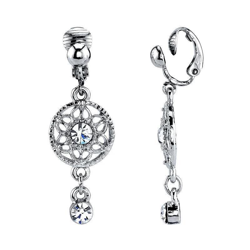 2028 Silver Tone Crystal Drop Clip Earrings Product Image