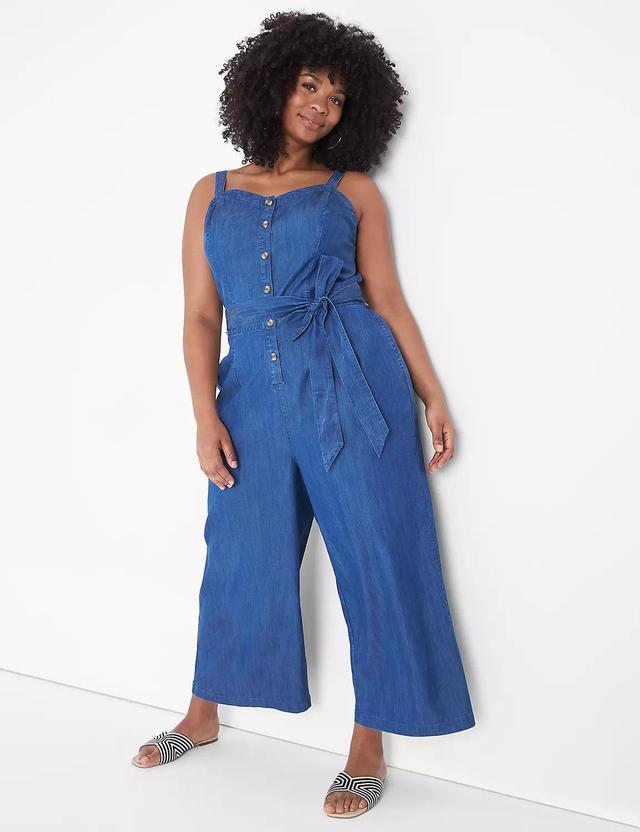 Sweetheart-Neck Chambray Crop Jumpsuit Product Image