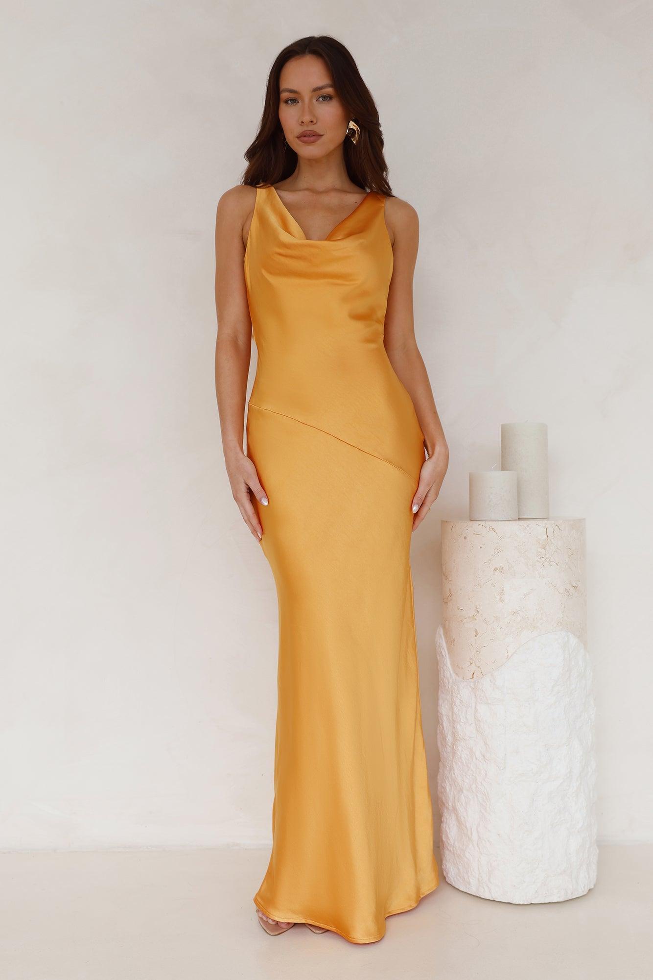 Seen For You Cowl Neck Satin Maxi Dress Orange Product Image