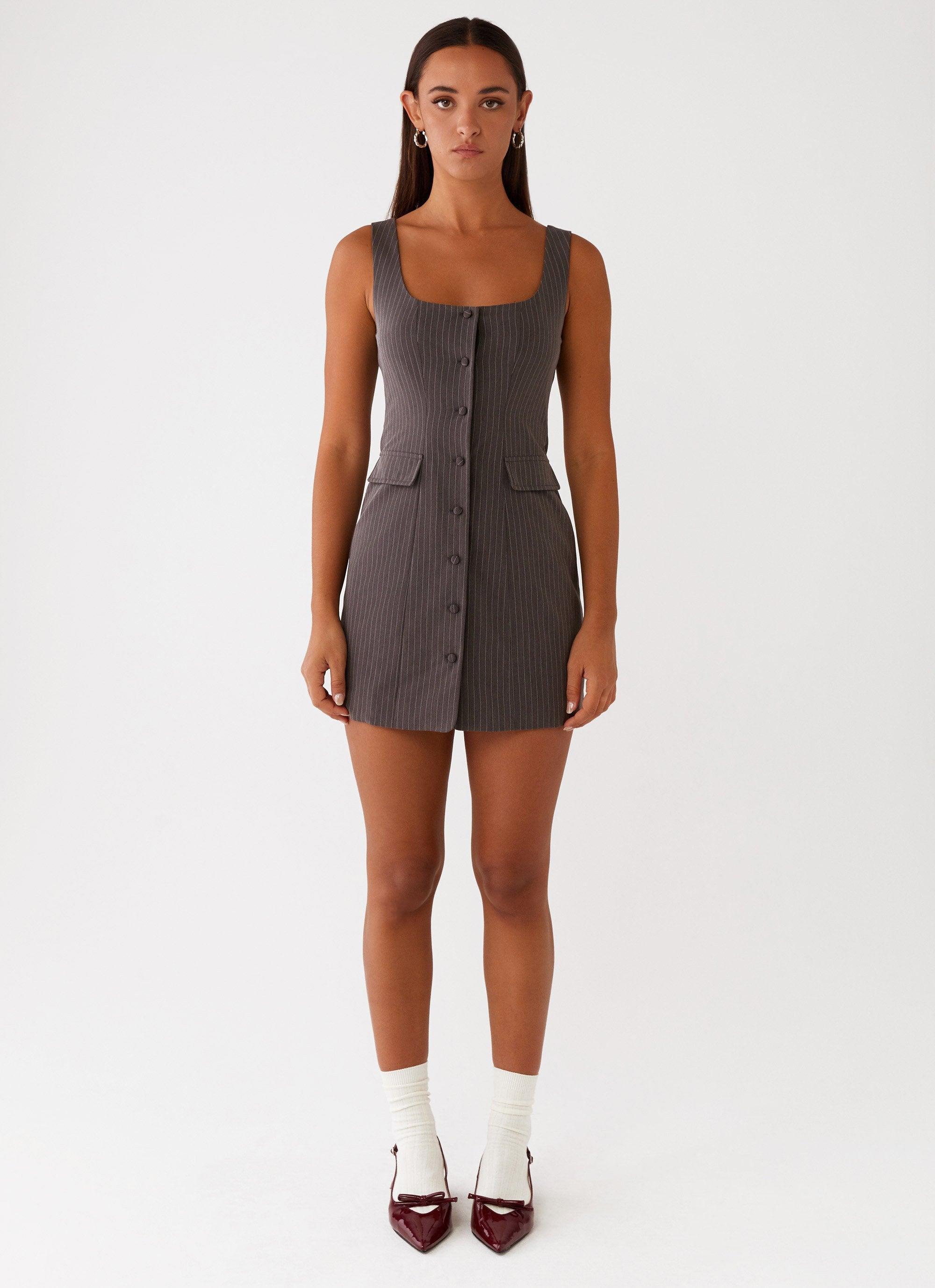 Westwood Mini Dress - Grey Pinstripe Product Image