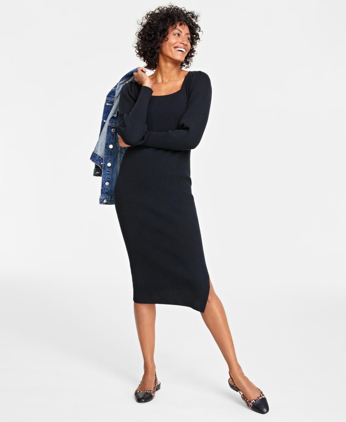 On 34th Womens Square-Neck Rib-Knit Midi Dress, Created for Macys Product Image