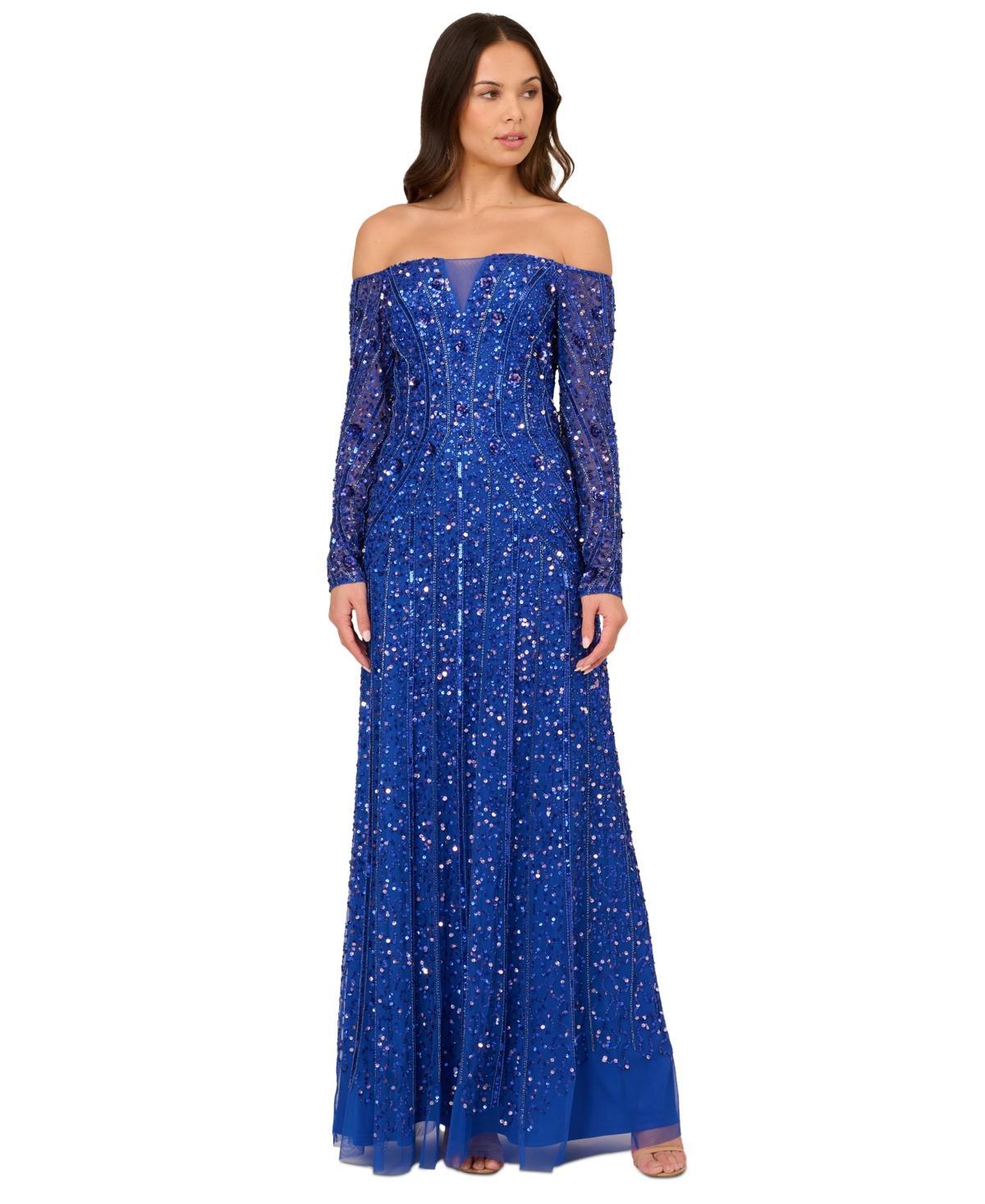 Adrianna Papell Womens Beaded Off-The-Shoulder Ball Gown product image