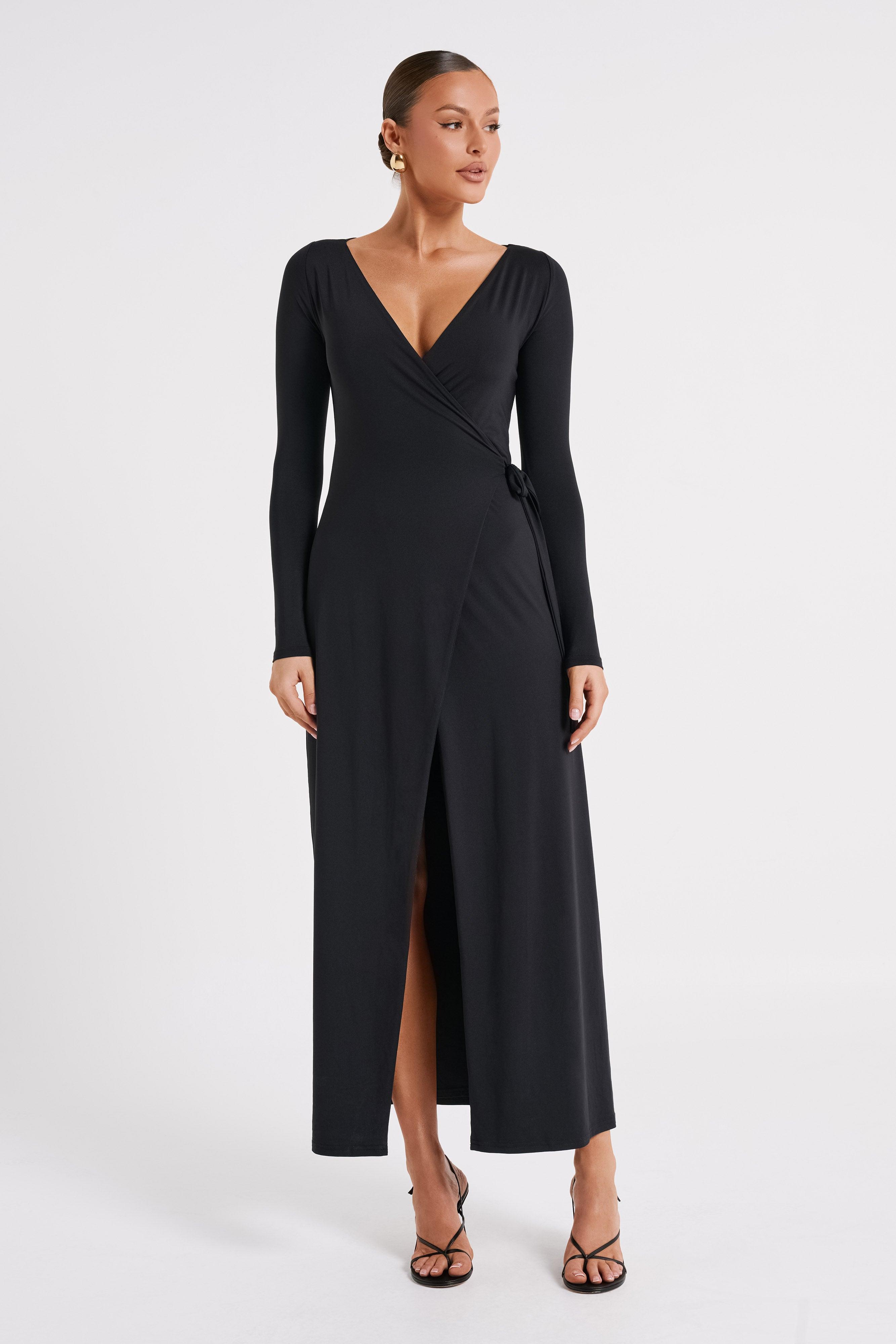 Gillian Recycled Nylon Wrap Maxi Dress - Black Product Image