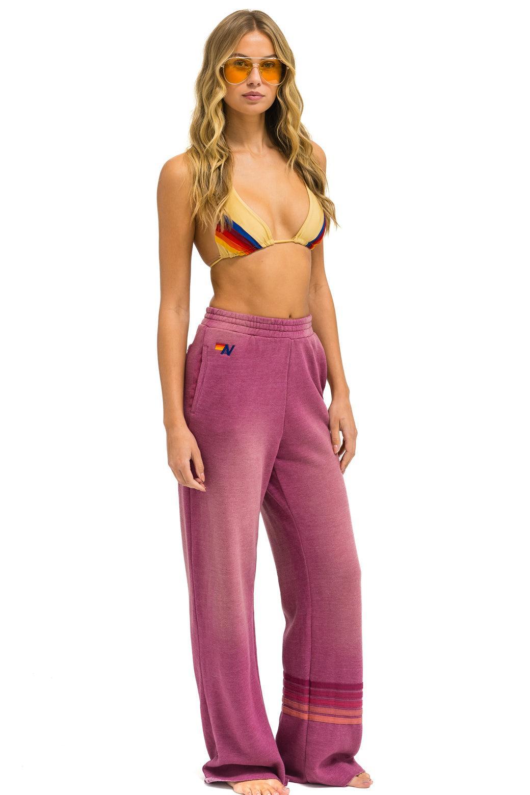 RUGBY STITCH WIDE LEG POCKET SWEATPANTS - FADED BERRY Female Product Image