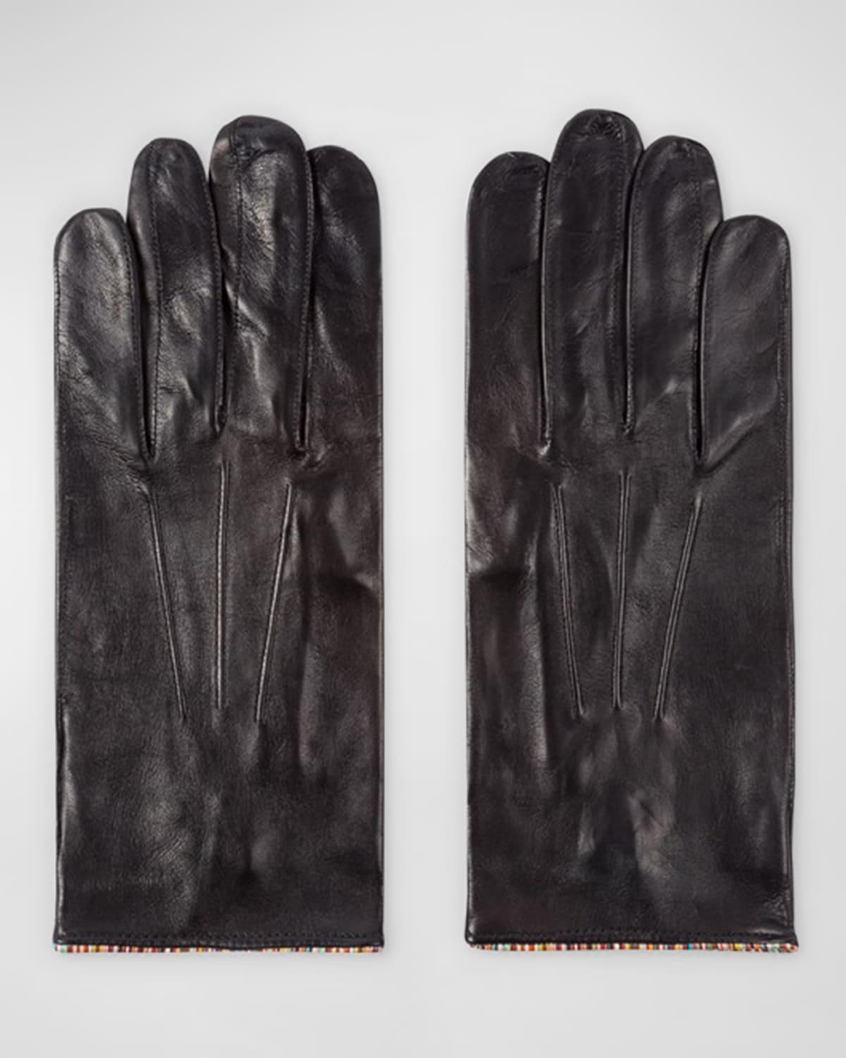 Men's Striped-Piping Leather Gloves Product Image