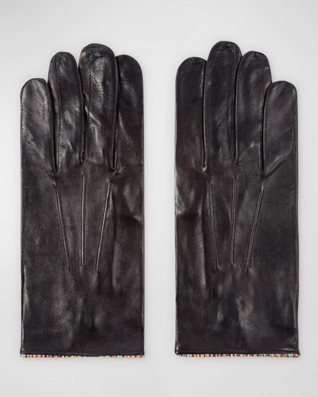 Men's Striped-Piping Leather Gloves Product Image