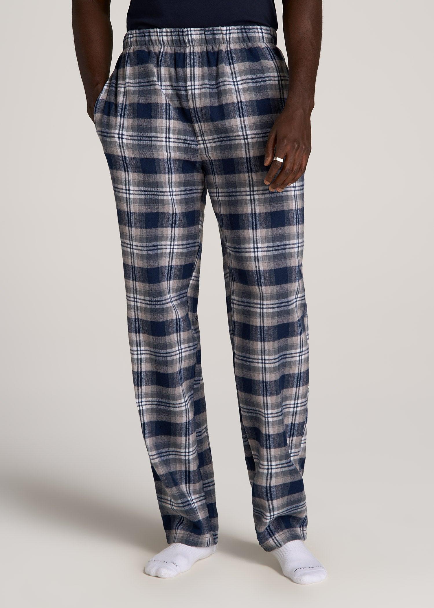 Plaid Pajama Pants for Tall Men in Navy and Grey Plaid Male Product Image