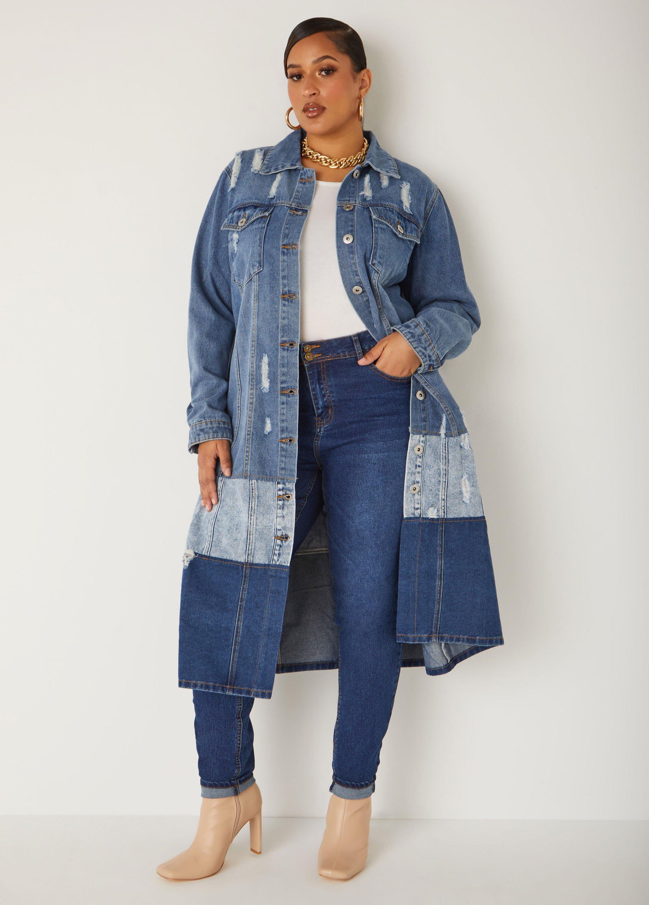 Colorblocked Maxi Denim Jacket Product Image