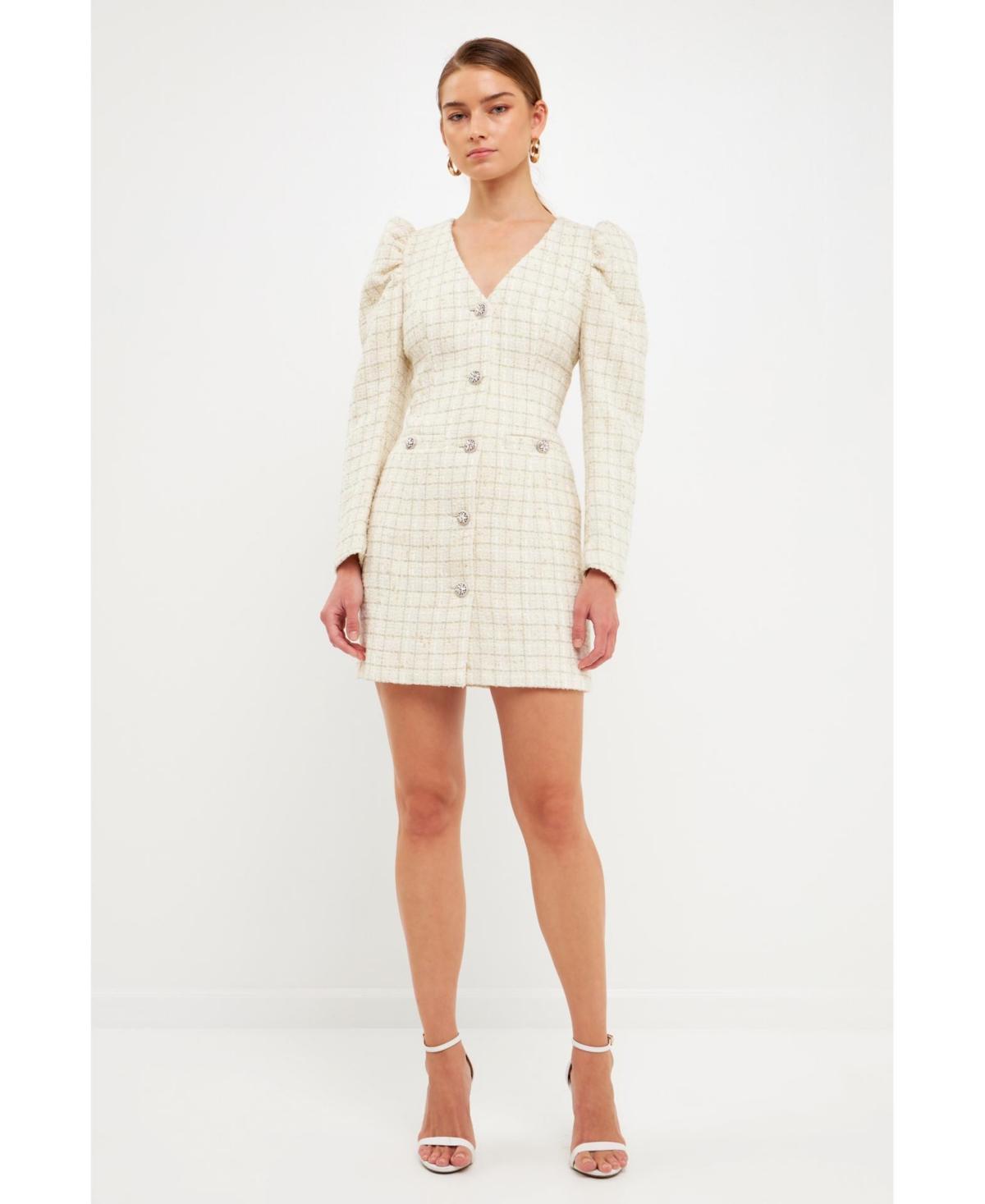 Womens Long-Sleeved Tweed Mini Dress Product Image