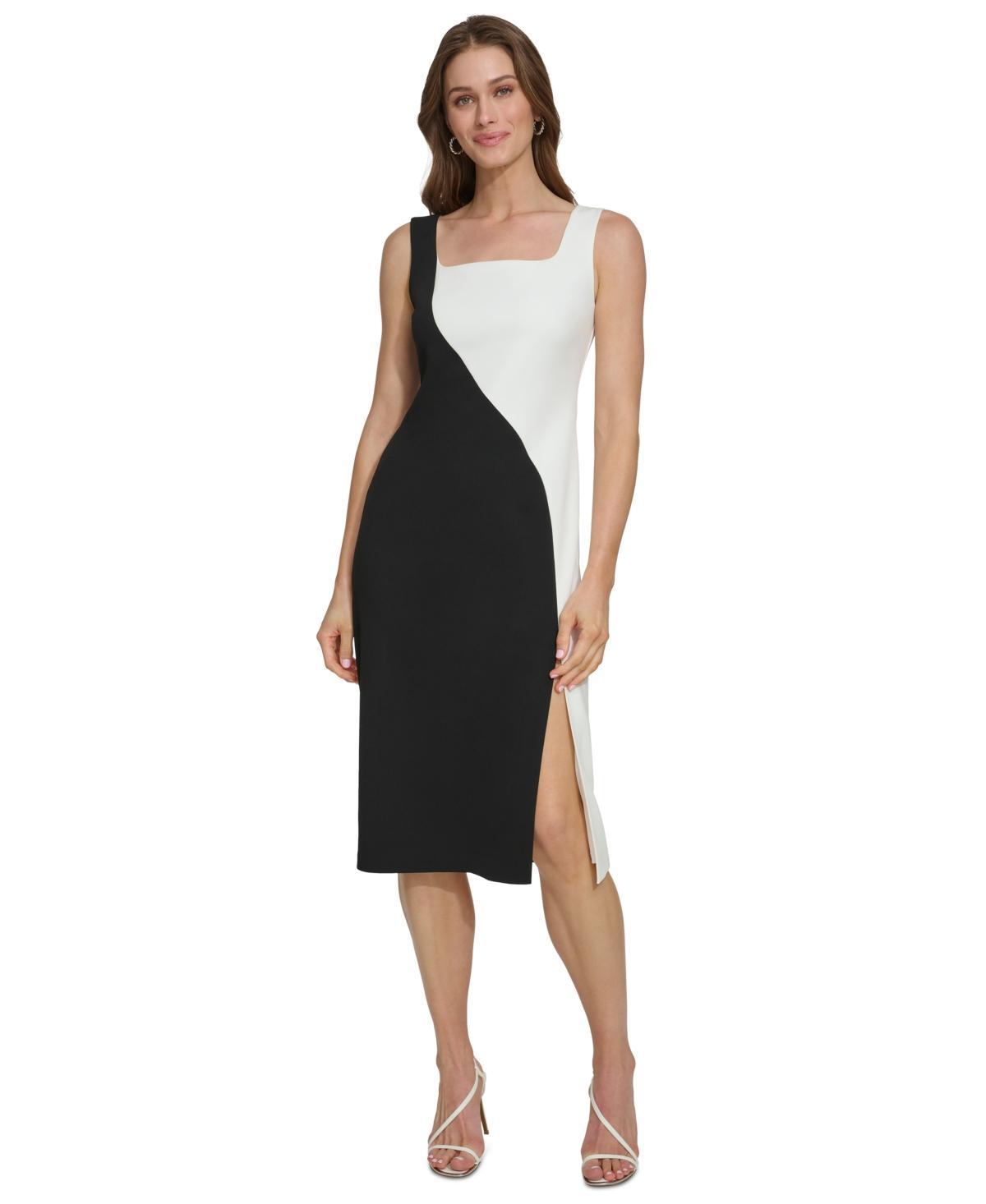 Dkny Womens Sleeveless Colorblocked Sheath Dress - Black Product Image