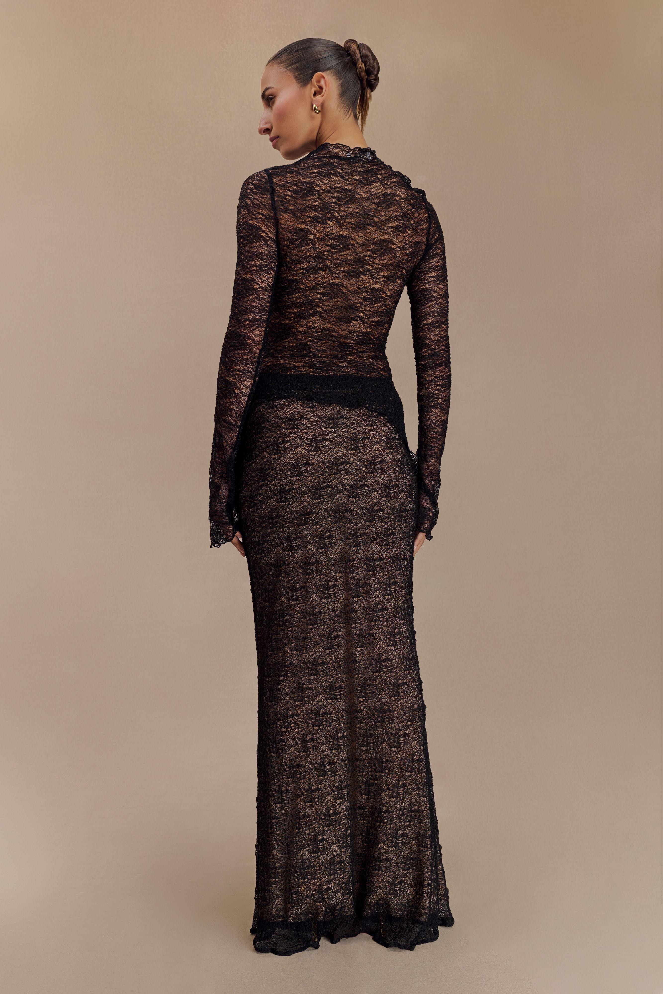 Robyn Sheer Lace Maxi Skirt - Black Product Image