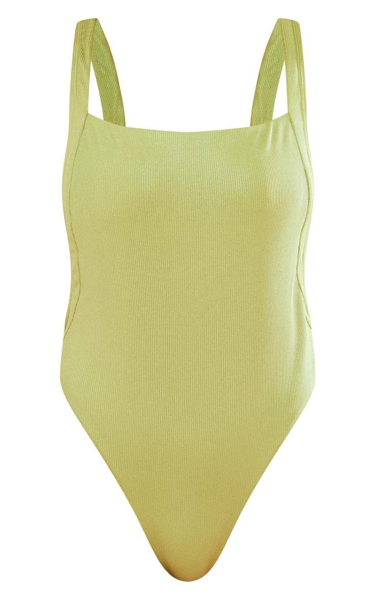 Green Shimmer Ribbed Padded Low Back Swimsuit Product Image