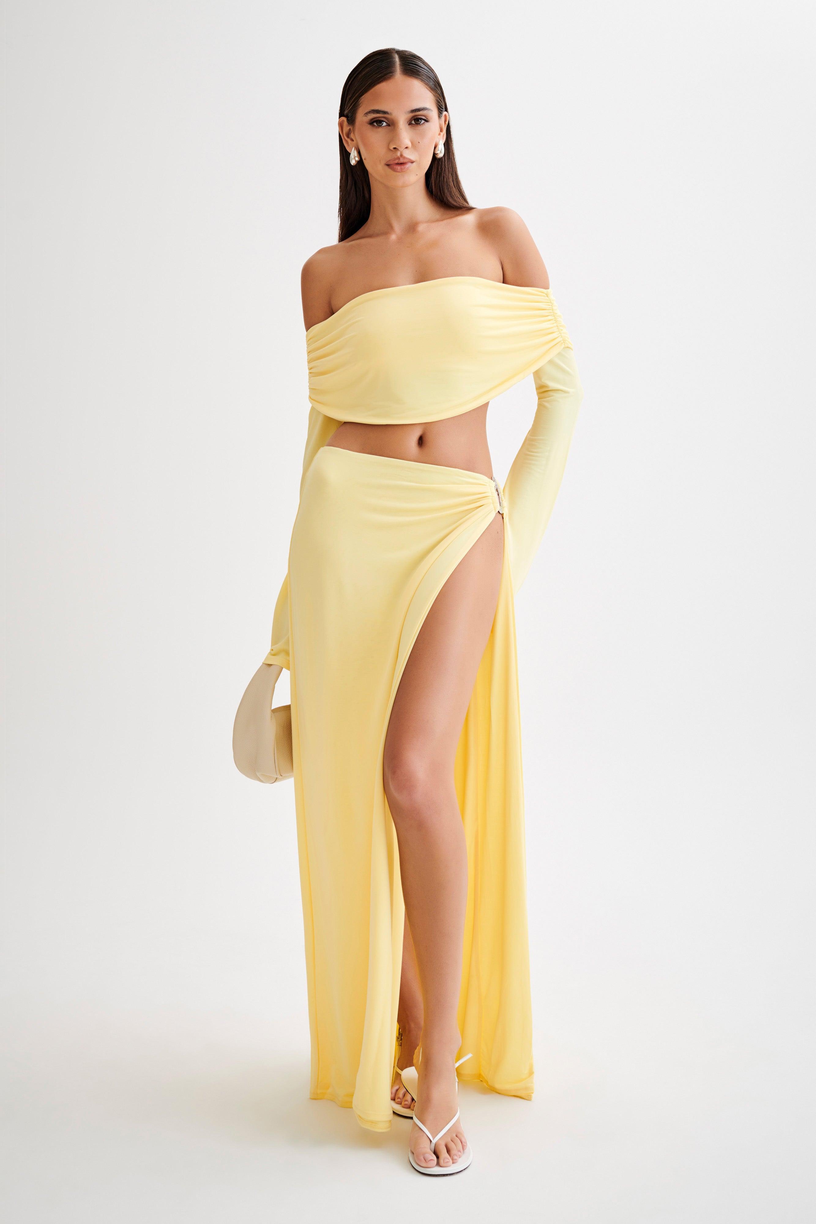 Suri Slinky Maxi Skirt With Silver Hardware - Yellow Product Image