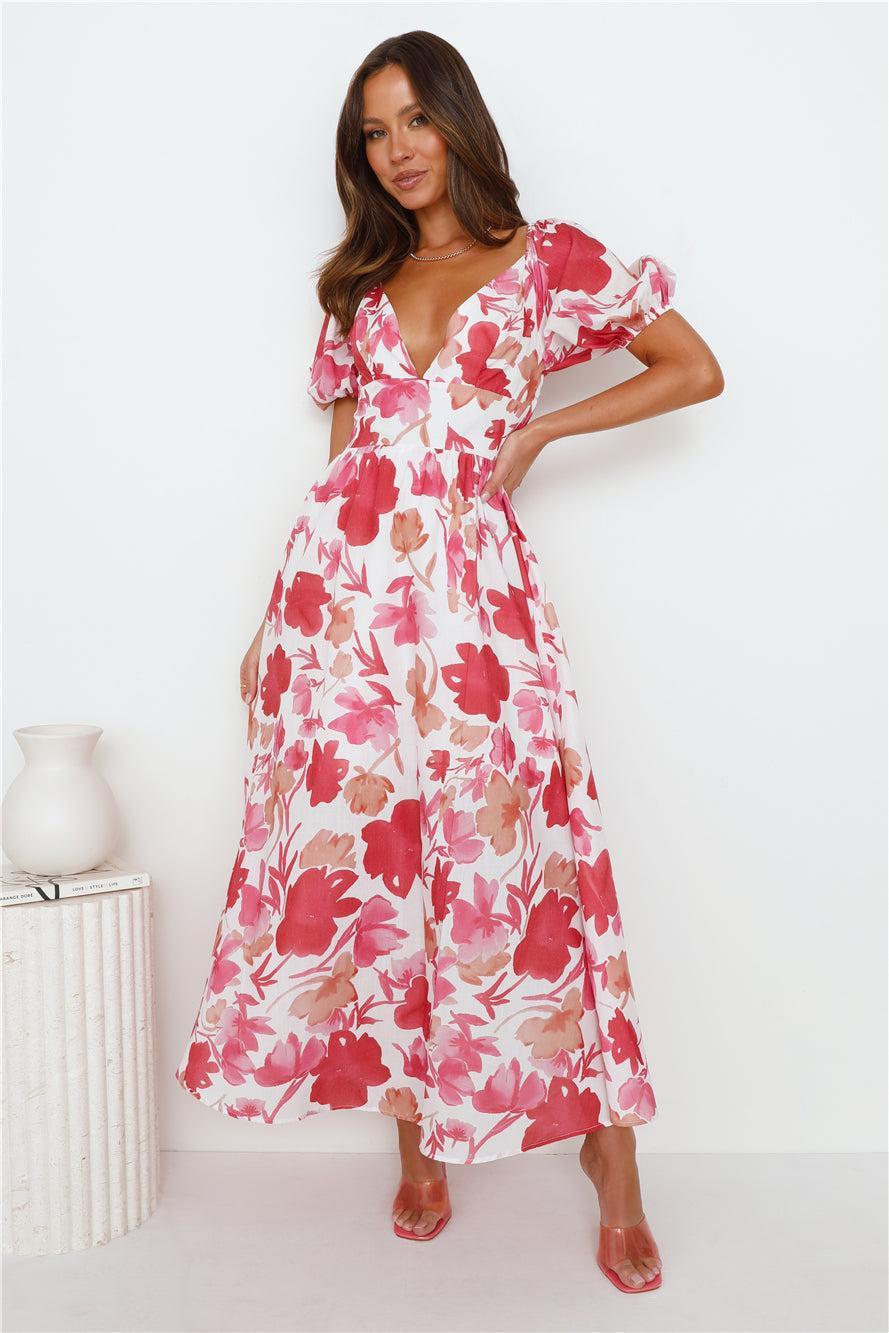 Leaves Falling Maxi Dress Red Product Image