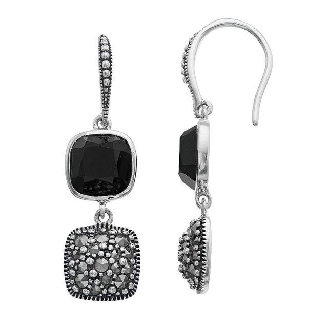 Lavish by TJM Sterling Silver Black Onyx & Marcasite Earrings, Womens Product Image