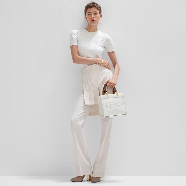 Fendi Sunshine SmallWhite leather shopper Product Image