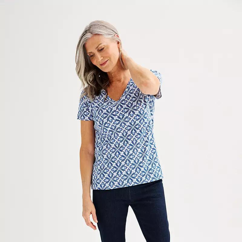 Womens Croft & Barrow Essential V-Neck Tee Blue Deco Floral Product Image