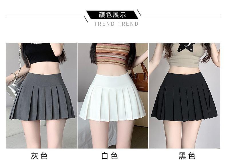 High Waist Plain Mini A-Line Pleated Skirt Product Image